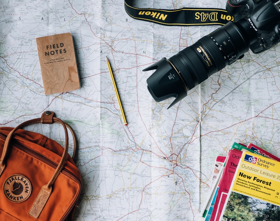 Planning a trip with a map and passport